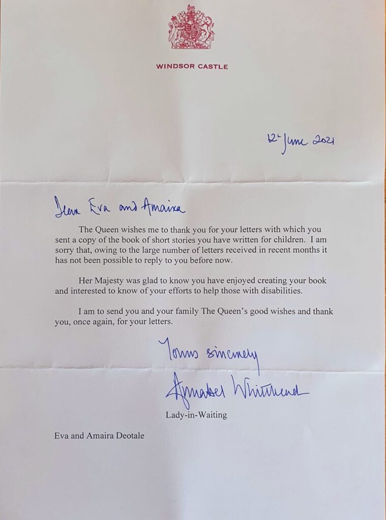 Letter from late HM the Queen for Eva and Amaira
